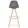 Tabouret de bar scandinave en velours pieds bois couleur naturelle MERRY (gris)