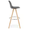 Tabouret de bar scandinave en velours pieds bois couleur naturelle MERRY (gris)