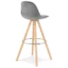 Tabouret de bar scandinave en velours pieds bois couleur naturelle MERRY (gris)