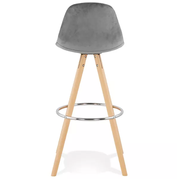 Tabouret de bar scandinave en velours pieds bois couleur naturelle MERRY (gris)