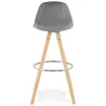 Tabouret de bar scandinave en velours pieds bois couleur naturelle MERRY (gris)