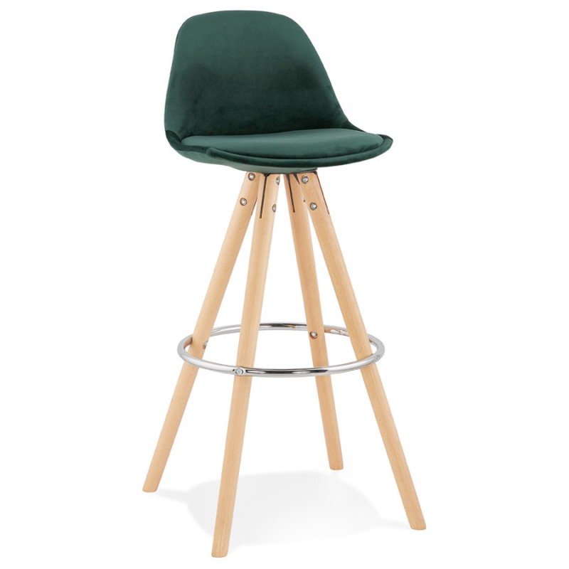 Tabouret de bar scandinave en velours pieds bois couleur naturelle MERRY (vert)