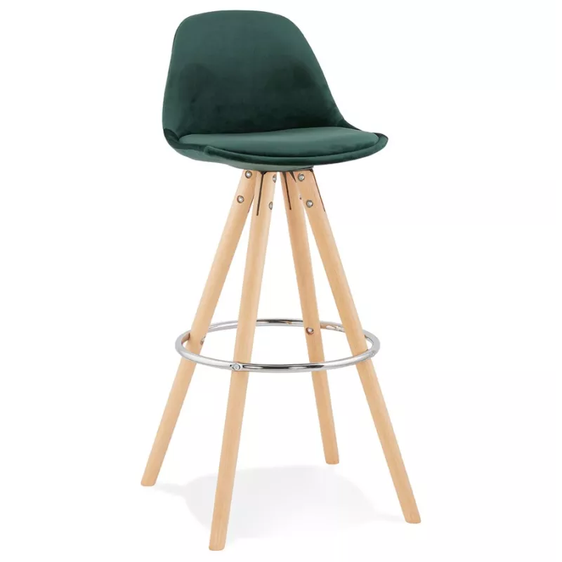 Tabouret de bar scandinave en velours pieds bois couleur naturelle MERRY (vert)