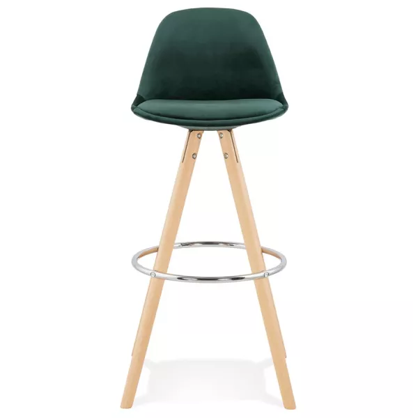 Tabouret de bar scandinave en velours pieds bois couleur naturelle MERRY (vert)