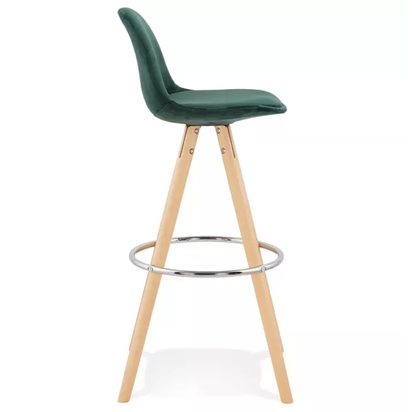 Tabouret de bar scandinave en velours pieds bois couleur naturelle MERRY (vert)