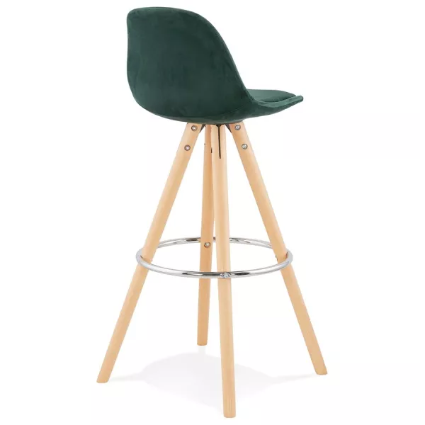 Tabouret de bar scandinave en velours pieds bois couleur naturelle MERRY (vert)