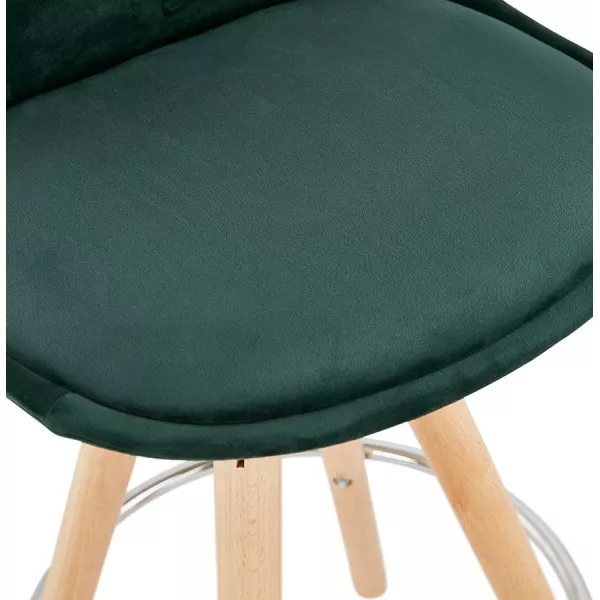 Tabouret de bar scandinave en velours pieds bois couleur naturelle MERRY (vert)