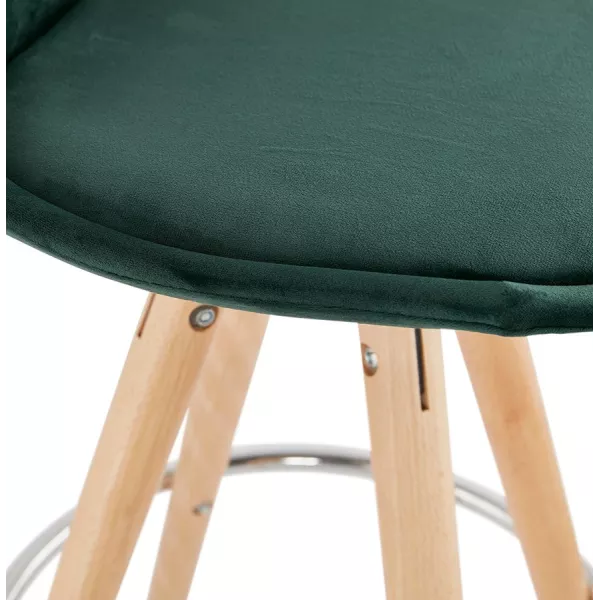 Tabouret de bar scandinave en velours pieds bois couleur naturelle MERRY (vert)