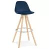 Tabouret de bar scandinave en velours pieds bois couleur naturelle MERRY (bleu)