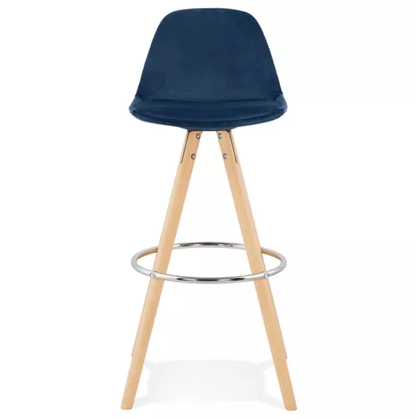 Tabouret de bar scandinave en velours pieds bois couleur naturelle MERRY (bleu)