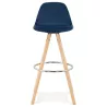 Tabouret de bar scandinave en velours pieds bois couleur naturelle MERRY (bleu)