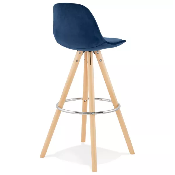 Tabouret de bar scandinave en velours pieds bois couleur naturelle MERRY (bleu)