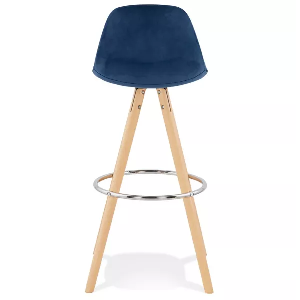 Tabouret de bar scandinave en velours pieds bois couleur naturelle MERRY (bleu)