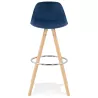 Tabouret de bar scandinave en velours pieds bois couleur naturelle MERRY (bleu)