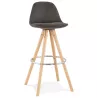 Tabouret de bar scandinave en microfibre pieds bois couleur naturelle TALIA (gris foncé)