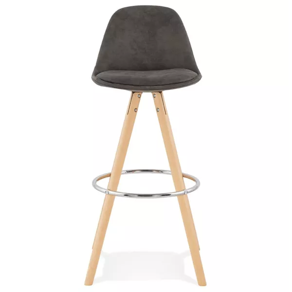 Tabouret de bar scandinave en microfibre pieds bois couleur naturelle TALIA (gris foncé)