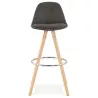 Tabouret de bar scandinave en microfibre pieds bois couleur naturelle TALIA (gris foncé)