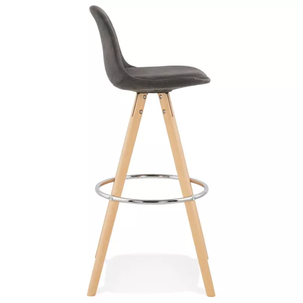 Tabouret de bar scandinave en microfibre pieds bois couleur naturelle TALIA (gris foncé)