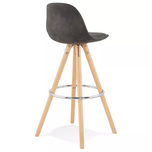 Tabouret de bar scandinave en microfibre pieds bois couleur naturelle TALIA (gris foncé)