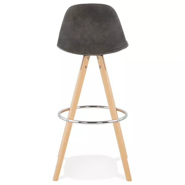 Tabouret de bar scandinave en microfibre pieds bois couleur naturelle TALIA (gris foncé)