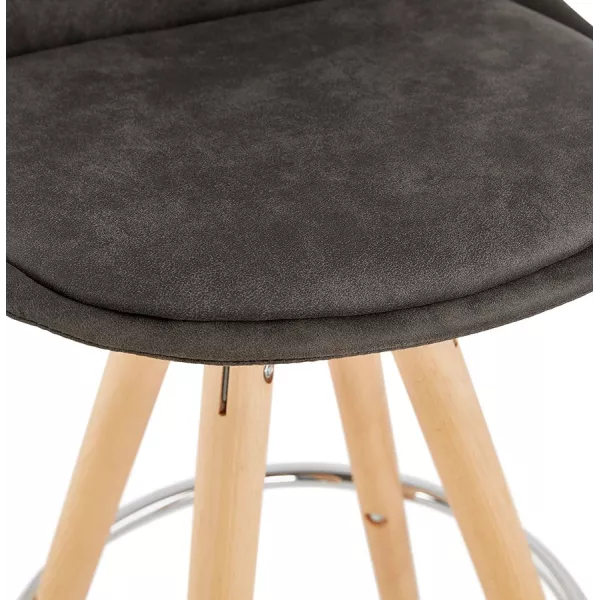 Tabouret de bar scandinave en microfibre pieds bois couleur naturelle TALIA (gris foncé)