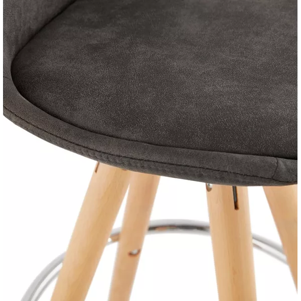 Tabouret de bar scandinave en microfibre pieds bois couleur naturelle TALIA (gris foncé)