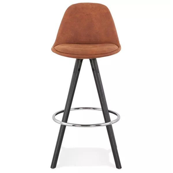 Tabouret de bar mi-hauteur vintage en microfibre pieds bois noir TALIA MINI (marron)