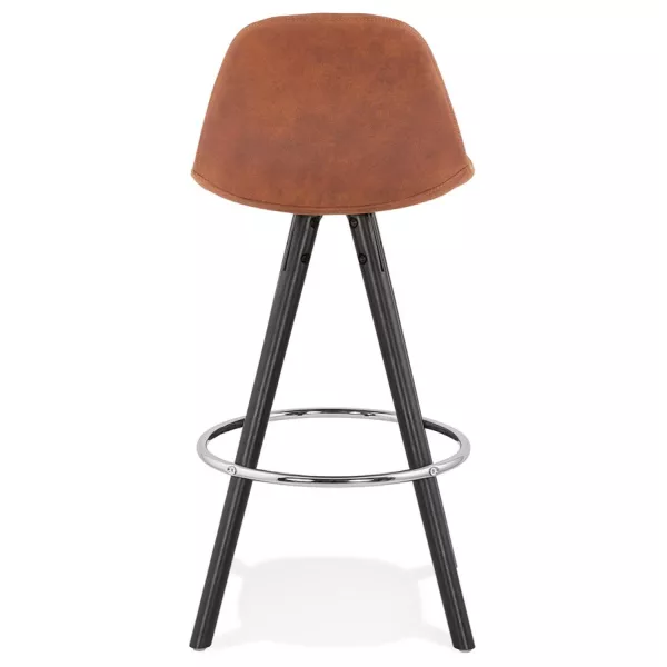 Tabouret de bar mi-hauteur vintage en microfibre pieds bois noir TALIA MINI (marron)