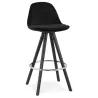 Tabouret de bar mi-hauteur design en velours pieds bois noir MERRY MINI (noir)