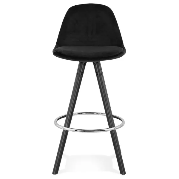 Tabouret de bar mi-hauteur design en velours pieds bois noir MERRY MINI (noir)