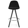 Tabouret de bar mi-hauteur design en velours pieds bois noir MERRY MINI (noir)