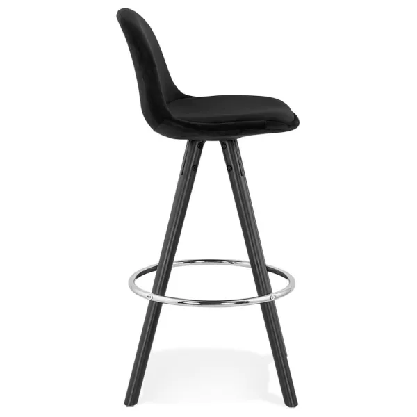 Tabouret de bar mi-hauteur design en velours pieds bois noir MERRY MINI (noir)