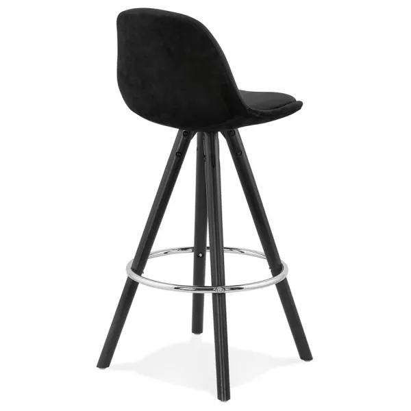 Tabouret de bar mi-hauteur design en velours pieds bois noir MERRY MINI (noir)