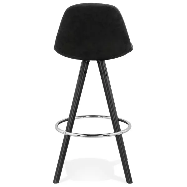 Tabouret de bar mi-hauteur design en velours pieds bois noir MERRY MINI (noir)