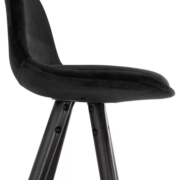 Tabouret de bar mi-hauteur design en velours pieds bois noir MERRY MINI (noir)