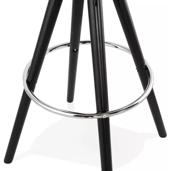 Tabouret de bar mi-hauteur design en velours pieds bois noir MERRY MINI (noir)