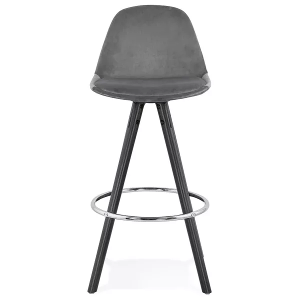 Tabouret de bar mi-hauteur design en velours pieds bois noir MERRY MINI (gris)