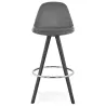 Tabouret de bar mi-hauteur design en velours pieds bois noir MERRY MINI (gris)