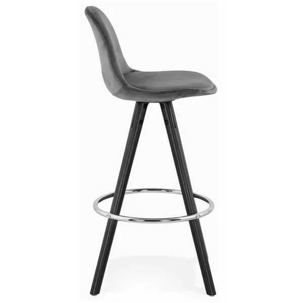 Tabouret de bar mi-hauteur design en velours pieds bois noir MERRY MINI (gris)