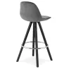 Tabouret de bar mi-hauteur design en velours pieds bois noir MERRY MINI (gris)