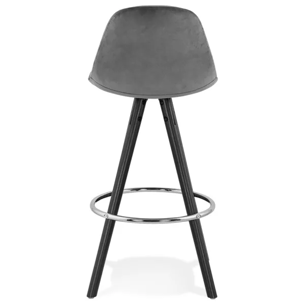 Tabouret de bar mi-hauteur design en velours pieds bois noir MERRY MINI (gris)