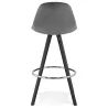 Tabouret de bar mi-hauteur design en velours pieds bois noir MERRY MINI (gris)