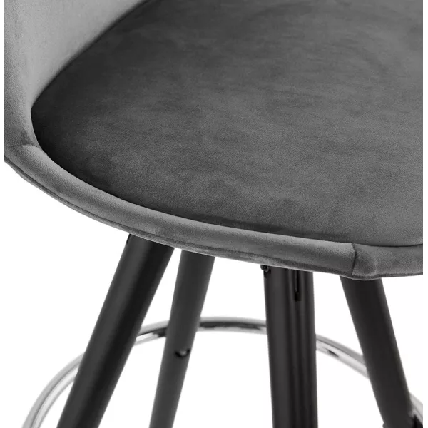 Tabouret de bar mi-hauteur design en velours pieds bois noir MERRY MINI (gris)