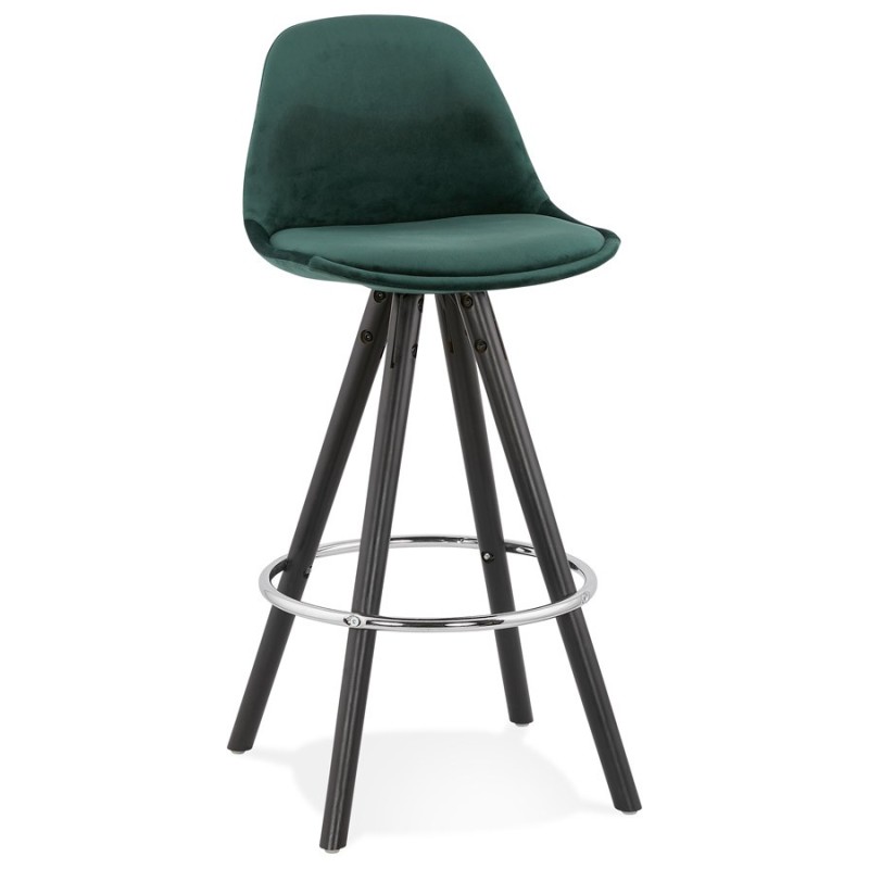 Tabouret de bar mi-hauteur design en velours pieds bois noir MERRY MINI (vert)