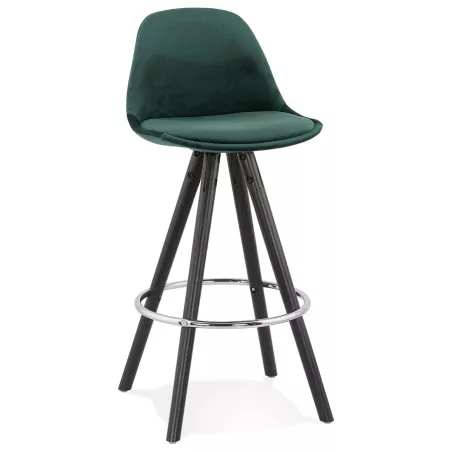 Tabouret de bar mi-hauteur design en velours pieds bois noir MERRY MINI (vert)