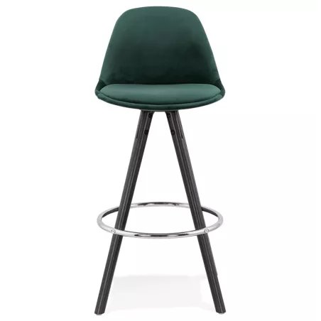 Tabouret de bar mi-hauteur design en velours pieds bois noir MERRY MINI (vert)