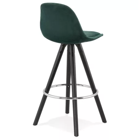 Tabouret de bar mi-hauteur design en velours pieds bois noir MERRY MINI (vert)