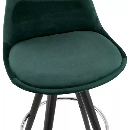 Tabouret de bar mi-hauteur design en velours pieds bois noir MERRY MINI (vert)