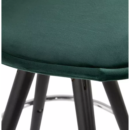 Tabouret de bar mi-hauteur design en velours pieds bois noir MERRY MINI (vert)