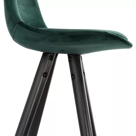 Tabouret de bar mi-hauteur design en velours pieds bois noir MERRY MINI (vert)